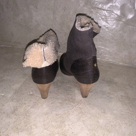 Matt Bernson Minx Brown Fold Over Faux Fur Zipper Ankle Heeled Booties Size 9.5 - Picture 7 of 9
